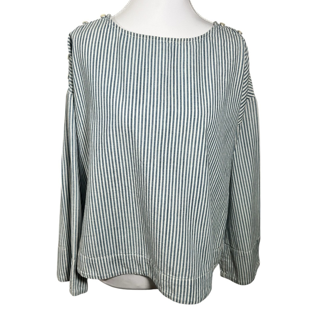 Madewell Women's Top blue/white chambray stripped top - Size Medium